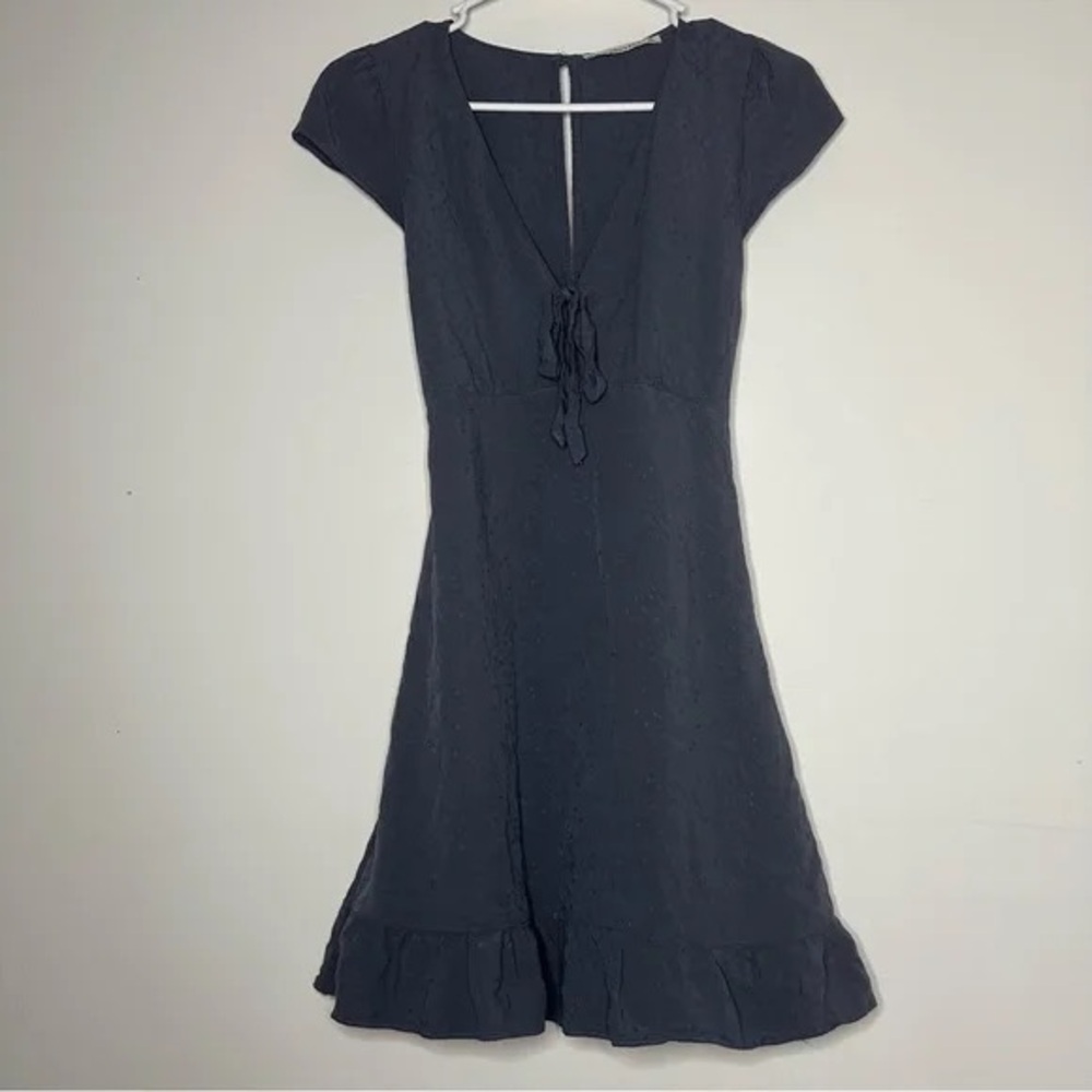 Abercrombie Blue Embossed Dress with Flutter Sleeves & Tie Details
